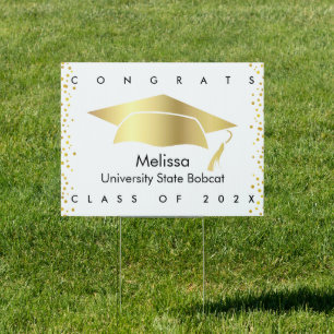 White Gold Foil Congrats Grad Bold Graduation Yard Sign