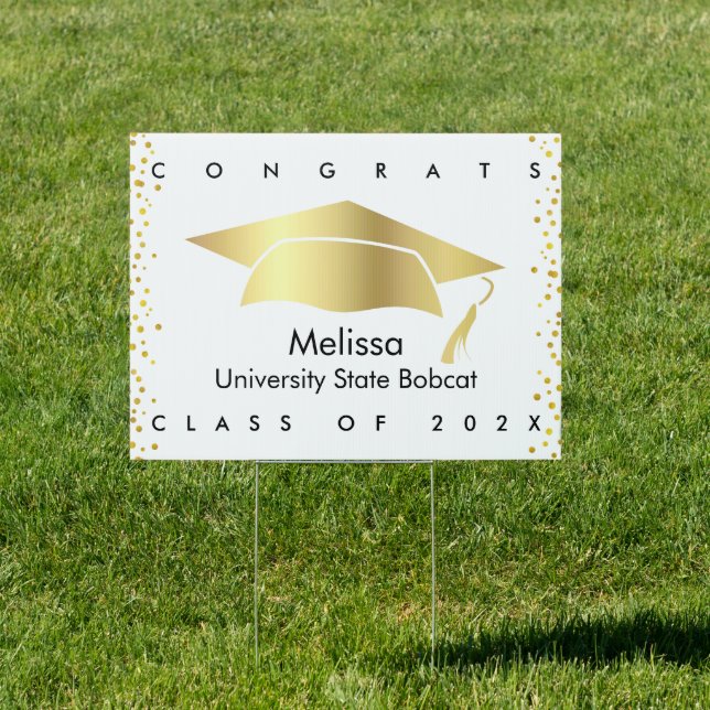 White Gold Foil Congrats Grad Bold Graduation Yard Sign (Insitu)