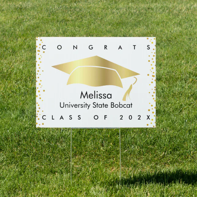 White Gold Foil Congrats Grad Bold Graduation Yard Sign | Zazzle