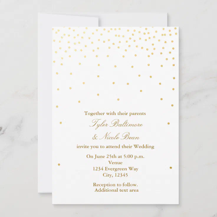 White & Gold Foil Dots Modern Wedding Invitation | Zazzle