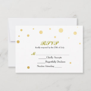 White & Gold Foil Dots RSVP Wedding Card
