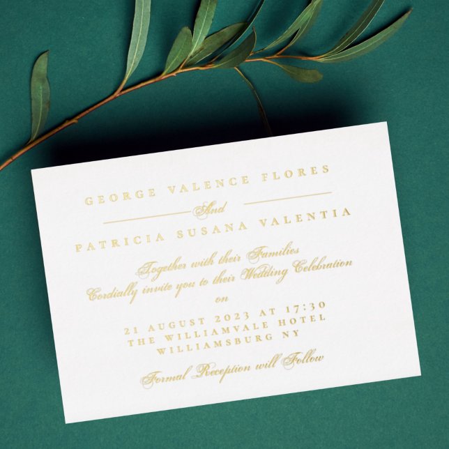 White Gold Foil Formal Calligraphy Elegant Wedding Foil Invitation (Creator Uploaded)