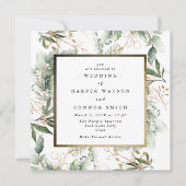 White Gold Foil Frame | Boho Botanical Eucalyptus Invitation (Front)