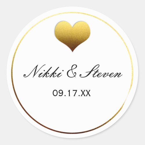 White  Gold Foil Heart Round Sticker Label Favors