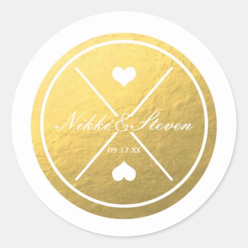 White  Gold Foil Heart Round Wedding Sticker