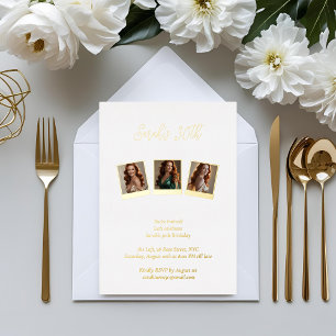 White & Gold Foil Photo 30th Birthday Invitation Foil Invitation