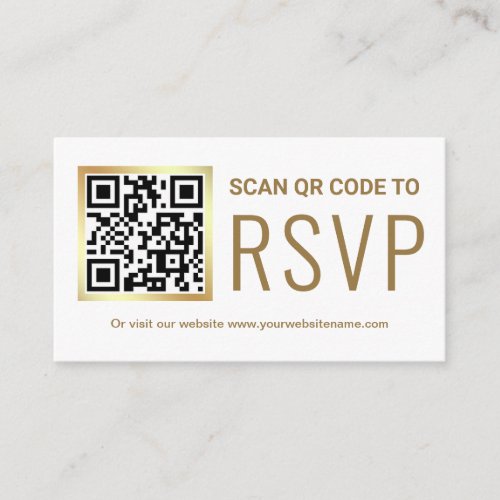 White Gold Foil QR Code RSVP Wedding Website Enclosure Card
