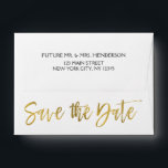 White Gold Foil Save the Date Envelope<br><div class="desc">White Faux Gold Foil Save the Date Script Envelopes are perfect for a modern and elegant Save the Date Card. These Baby Shower,  Bridal Shower,  Bachelorette Party by Mail,  Wedding or Delay the Date Envelopes are perfect for that event or party that needs to moved to a new date.</div>