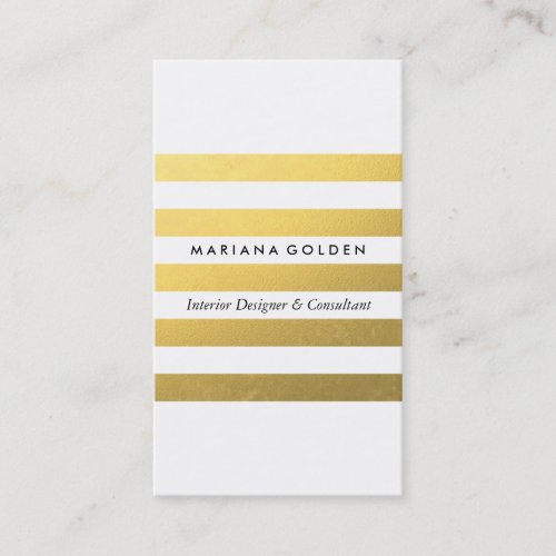 White  Gold Foil Stripe Vertical Business Card