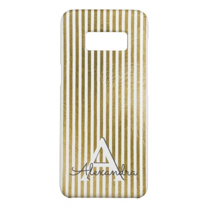 White &amp; Gold Foil Striped Monogram &amp; Initial Case-Mate Samsung Galaxy S8 Case