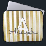 White & Gold Foil Striped Monogram & Initial Laptop Sleeve<br><div class="desc">White & Gold Foil Striped Monogram & Initial Case. This case can be customized to include your initial and first name.</div>