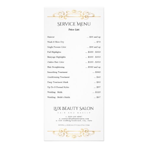 White Gold Foil Swirls Service Price List Menu