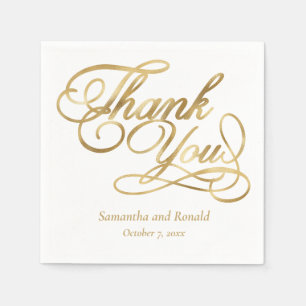 White & Gold Foil Thank You Calligraphy Wedding Napkins