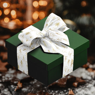 White Gold Foil Winter Xmas Scene Trees Snow Satin Ribbon