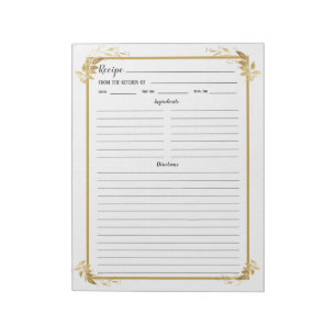 White Gold Foliage Recipe Binder Notepad