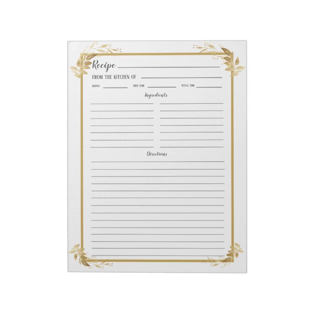 White Gold Foliage Recipe Binder Notepad (Rotated)