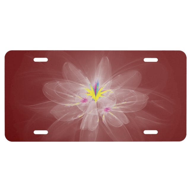 White-Gold Fractal Water Lily License Plate (Front)