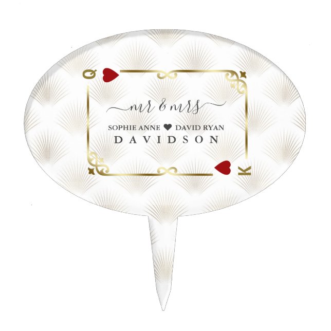 White Gold Gatsby Casino Las Vegas Poker Wedding Cake Topper (Front)