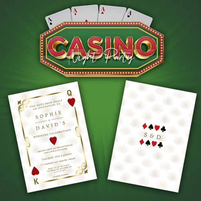 White Gold Gatsby Casino Las Vegas Poker Wedding Invitation