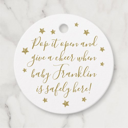 White  Gold Gender Neutral Baby Shower Champagne  Favor Tags