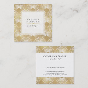 White & Gold Geometric Art-Deco Pattern 2 Square Business Card