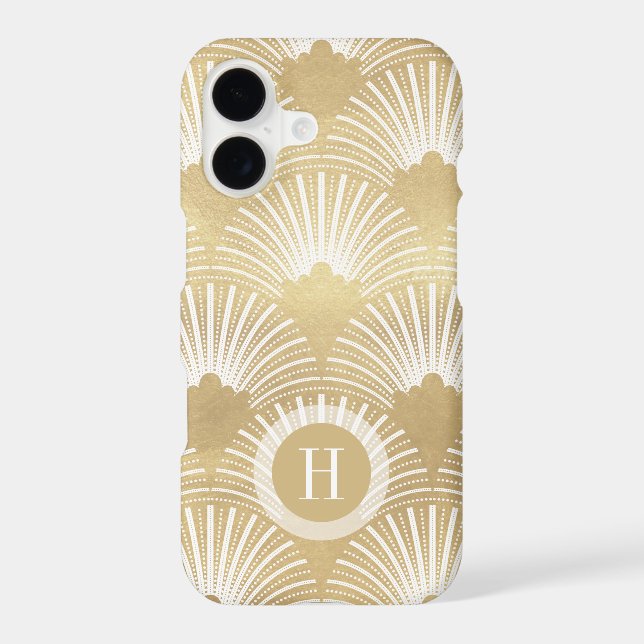 White & gold geometric art-deco pattern iphone case (Back)