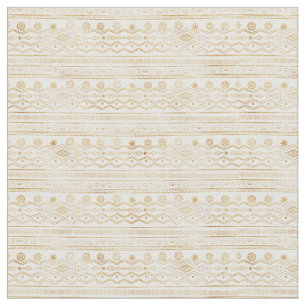 White Gold Geometric Aztec Tribal Fabric