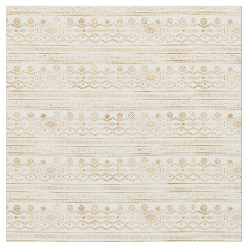 White Gold Geometric Aztec Tribal  Fabric