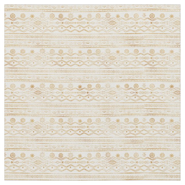 White Gold Geometric Aztec Tribal  Fabric (Close Up)