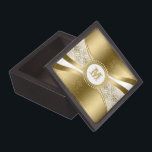 White & Gold Geometric Damasks Jewelry Box<br><div class="desc">Elegant monogramed white and gold tones floral damasks with geometric dynamic stripes.</div>