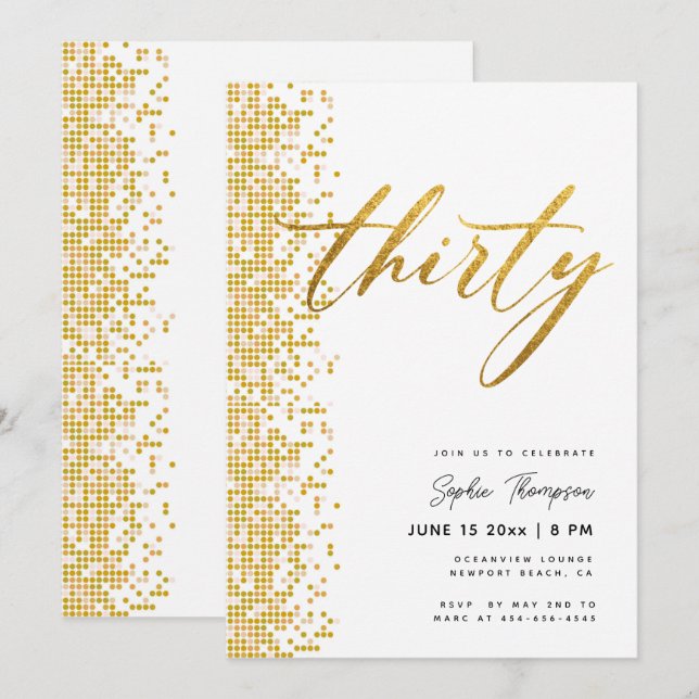 White Gold Geometric Glitter Elegant 30th Birthday Invitation (Front/Back)