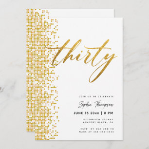 White Gold Geometric Glitter Elegant 30th Birthday Invitation