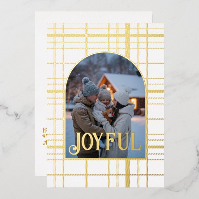 White & Gold Gingham Christmas Holiday Photo (Front/Back)