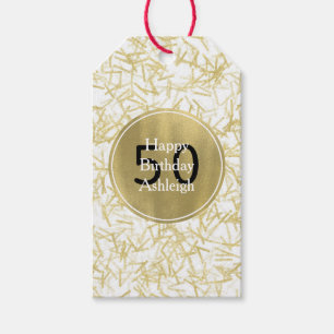White Gold Glam Confetti 50th Birthday Gift Tags