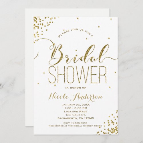White  Gold Glam Glitter Corners BRIDAL SHOWER Invitation