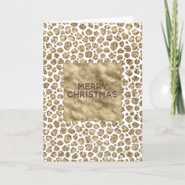 White Gold Glam Glitter Glitz Leopard Christmas Card (Front)