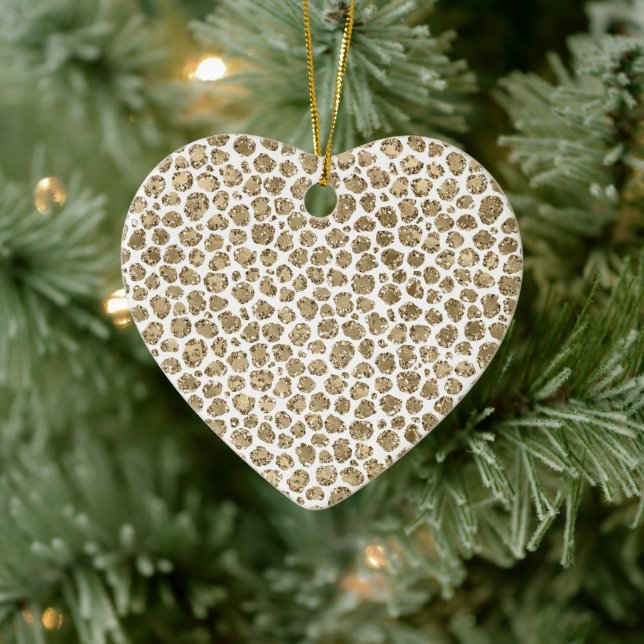White Gold Glam Glitter Glitz Leopard Print   Ceramic Ornament (Tree)