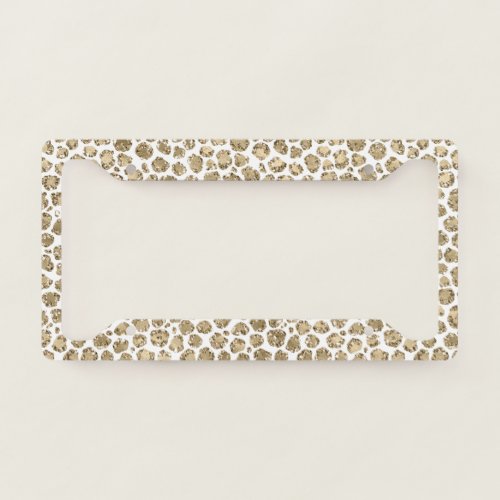 White Gold Glam Glitter Glitz Leopard Print       License Plate Frame