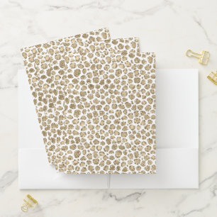 White Gold Glam Glitter Glitz Leopard Print Pocket Folder