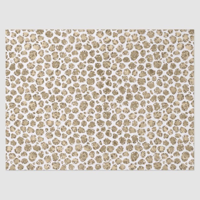 White Gold Glam Glitter Glitz Leopard Print      Tissue Paper (Front)