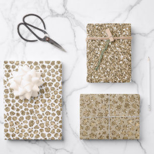 White Gold Glam Glitter Glitz Leopard Print     Wrapping Paper Sheets