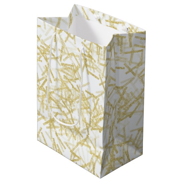 White Gold Glam Glitzy Christmas Medium Gift Bag (Front Angled)