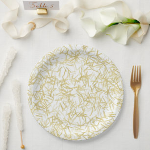 White Gold Glam Glitzy Christmas Paper Plates