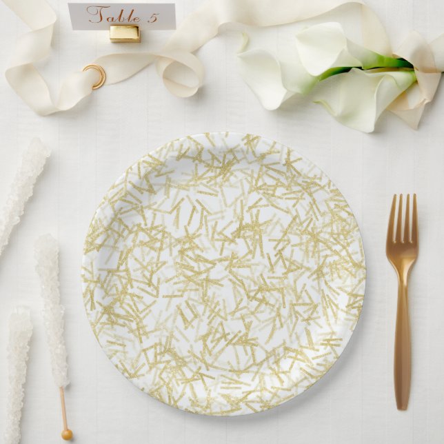 White Gold Glam Glitzy Christmas Paper Plates (Wedding)