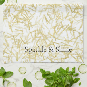 White Gold Glam Glitzy Sparkle Kitchen Towel