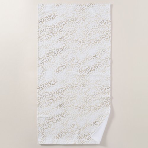 White Gold Glam Leopard Print Beach Towel