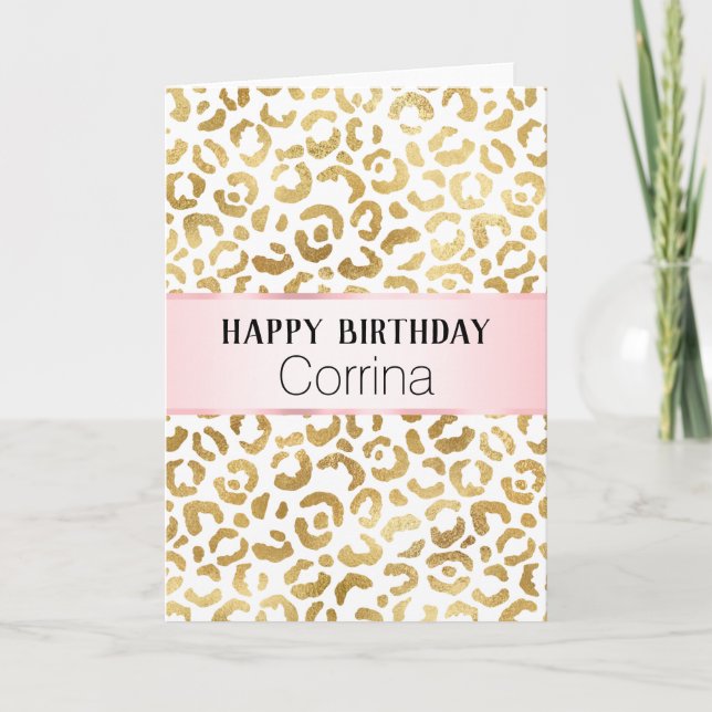 White Gold Glam Leopard Print     Card (Front)