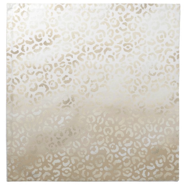 White Gold Glam Leopard Print Cloth Napkin (Front)