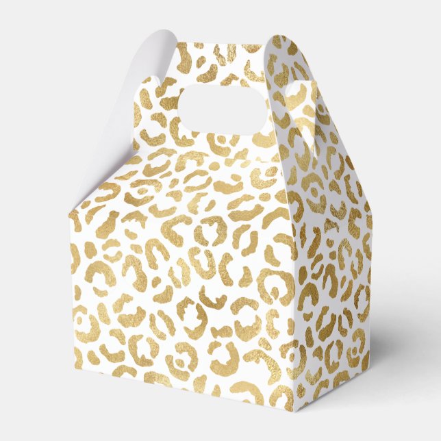 White Gold Glam Leopard Print   Favor Boxes (Front Side)