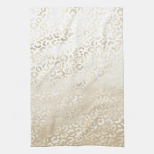 White Gold Glam Leopard Print Kitchen Towel